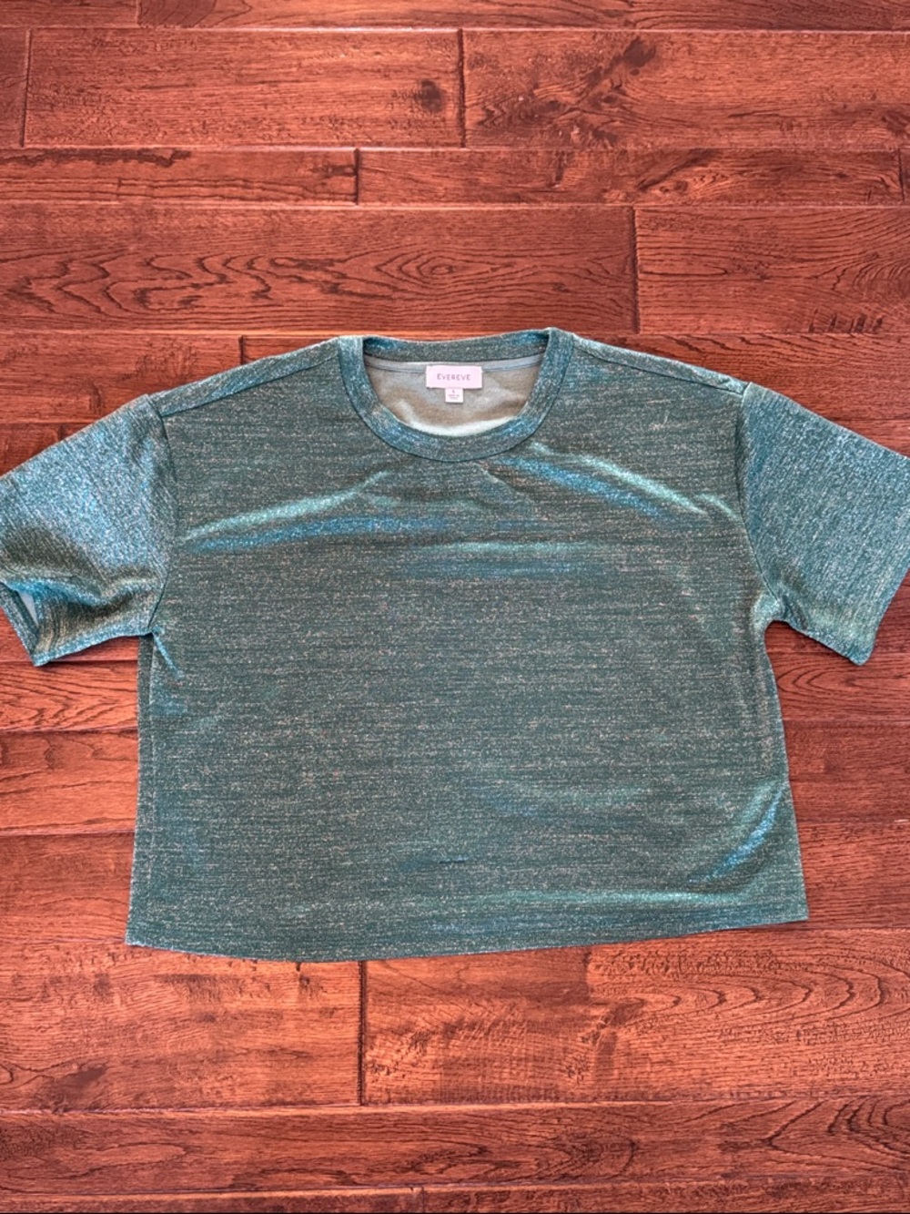 Evereve Teal Shimmer Cropped Tee
